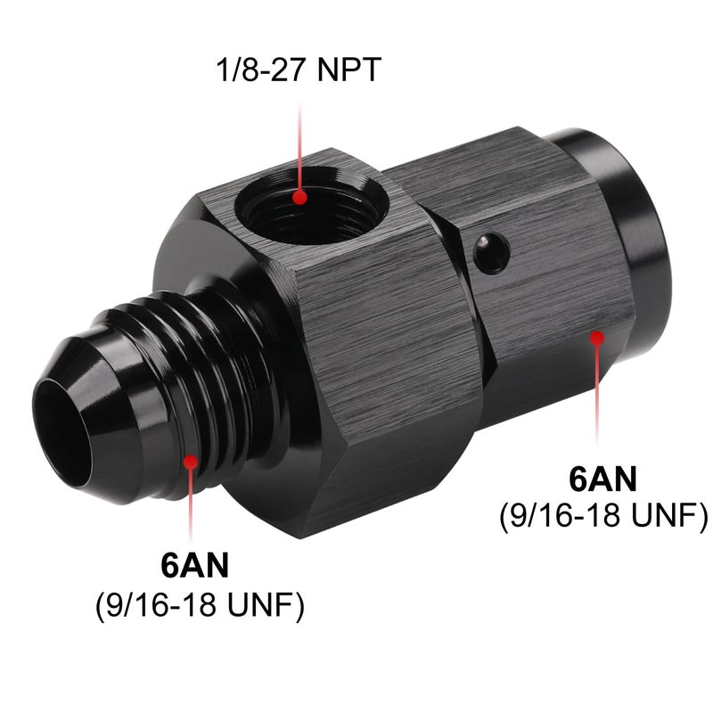 Podavelle 6AN Male to 6AN Female Fuel Pressure Gauge Take Off Fitting Adapter with 1/8 NPT Side Port Aluminum Black - Image 2